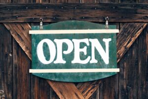 Sign with a text "open".