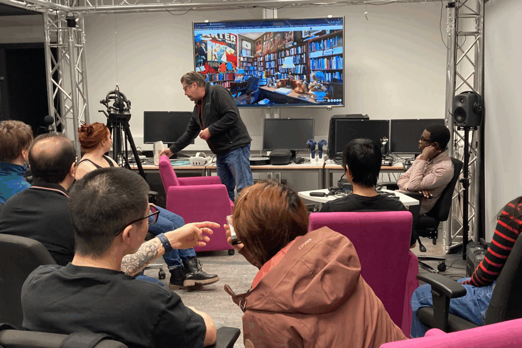 Students watching VR headsets