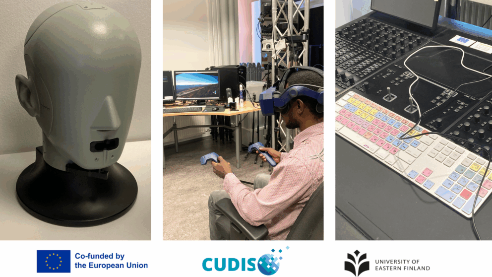 Ear and mouth simulator, VR headset, and a mixing console.