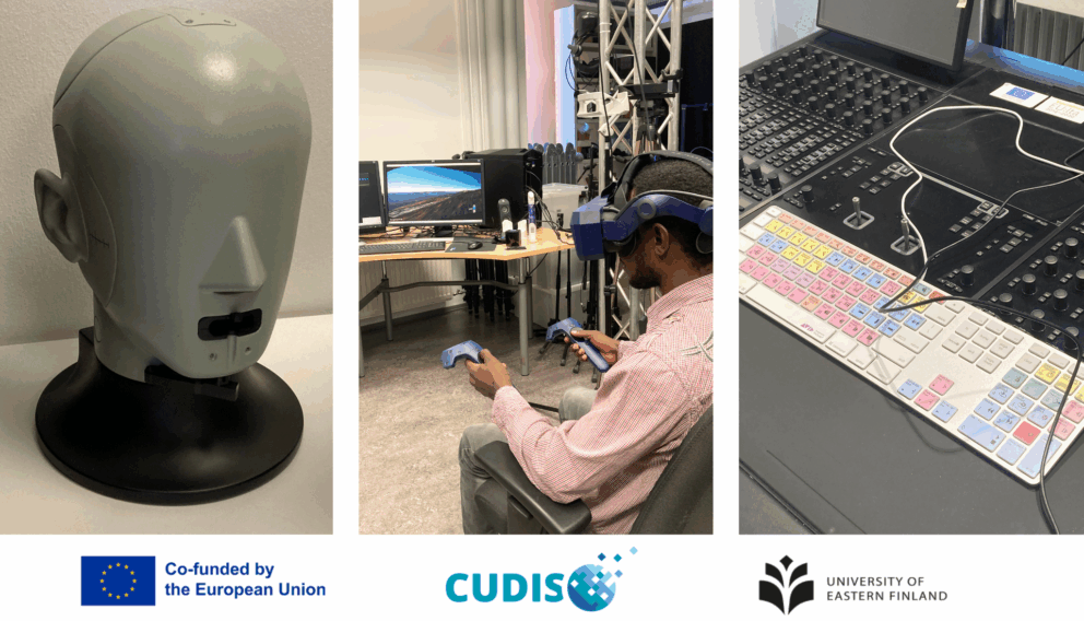 Ear and mouth simulator, VR headset, and a mixing console.