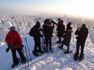 People on a snowy hill.