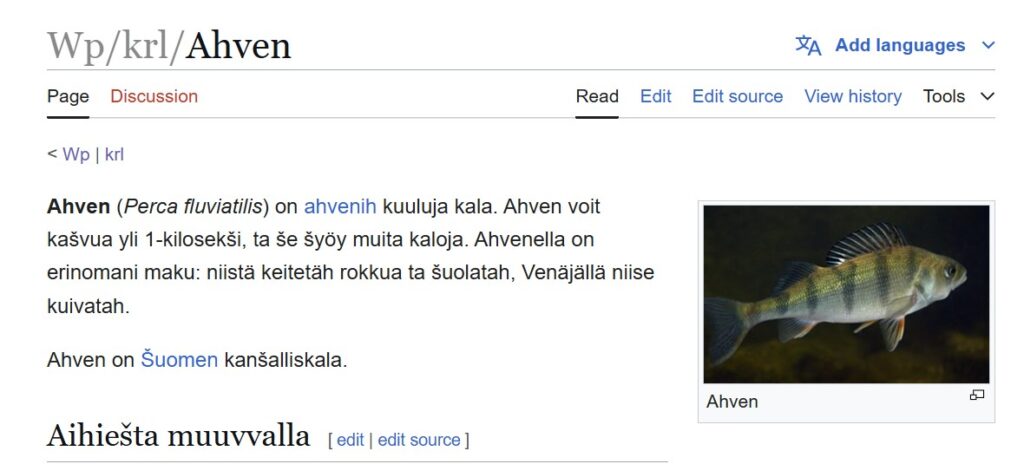 Karjalankielinen Wikipedia.