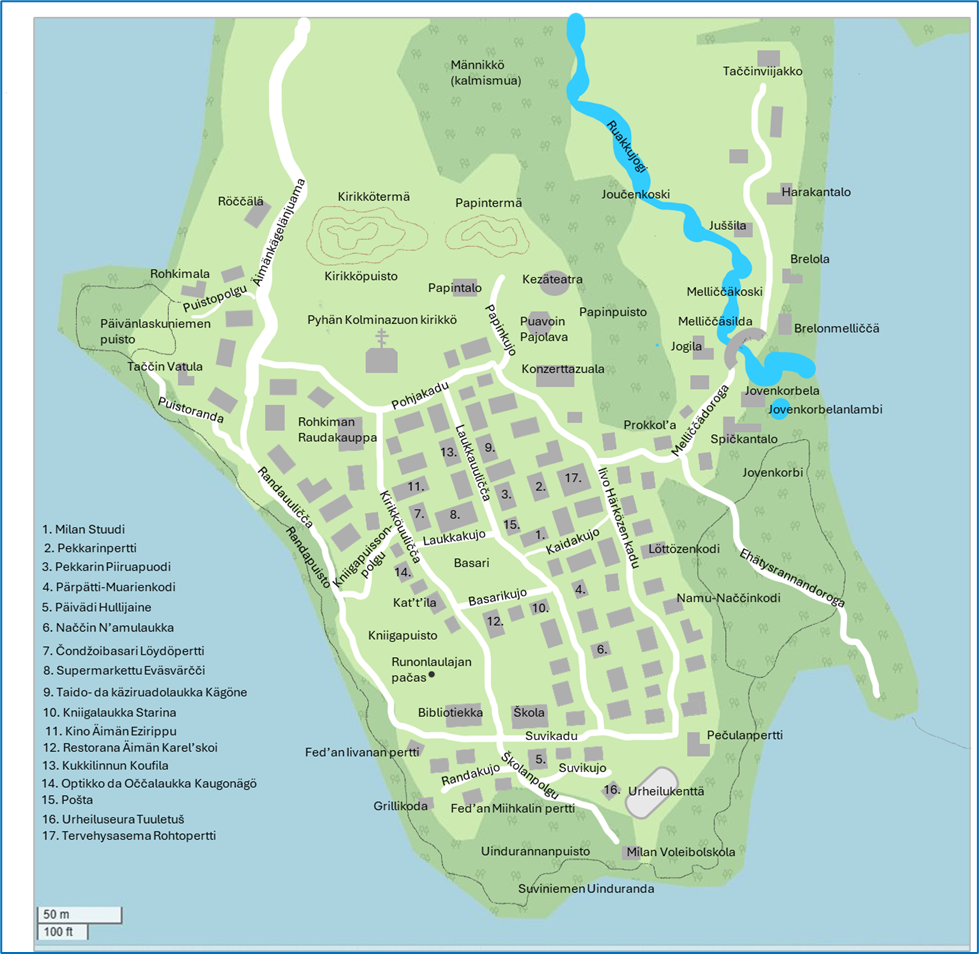 Karjalainen kylä. Kartta. Karjalainen nimistö.