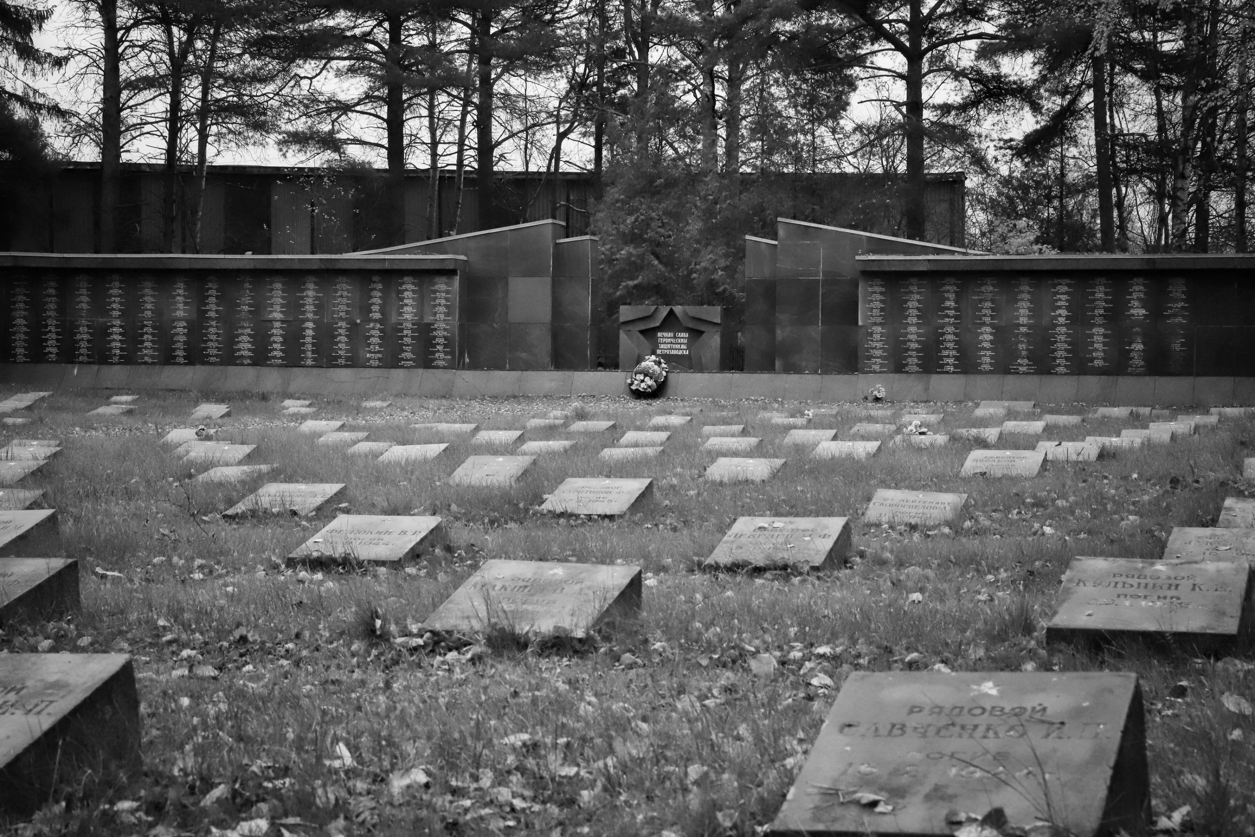 black and white photo of a military cemetery