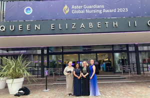 Researchers in front of Queen Elizabeth II Center in London before ASRER gala