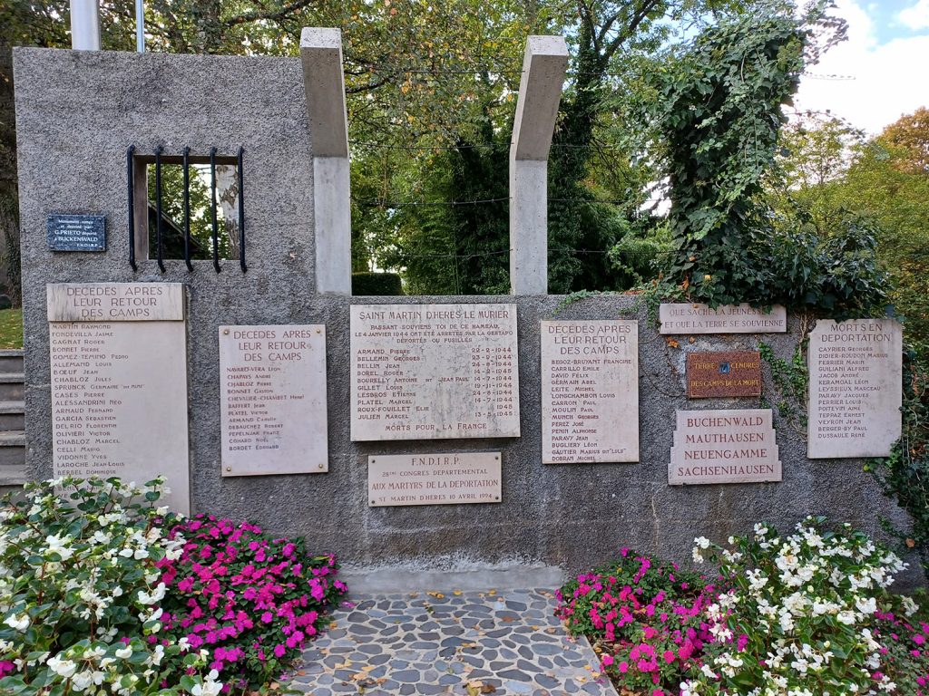 Memorial on Le Mûrier dedicated to the victims of Gestapo during the Nazi occupation and after return from the camps.