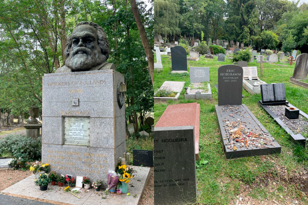 Karl Marxin ja Eric Hobsbawmin haudat Lontoossa.