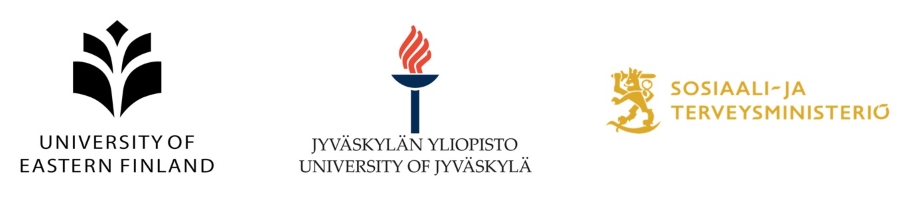 Kolme logoa rinnakkain: Itä-Suomen yliopisto, Jyväskylän yliopisto, Sosiaali- ja terveysministeriö.