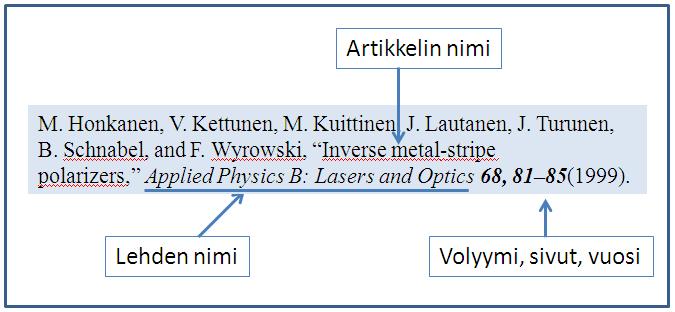 Kun lähdetään hakemaan lehtiartikkelia kirjastosta (Josku) tai Nellistä, on tehtävä haku lehden nimellä.