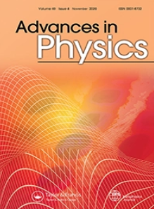 Advances in Physics -lehden kansi. Kansikuva puna-keltapohjainen, jota koristaa abstrakti kuvio.
