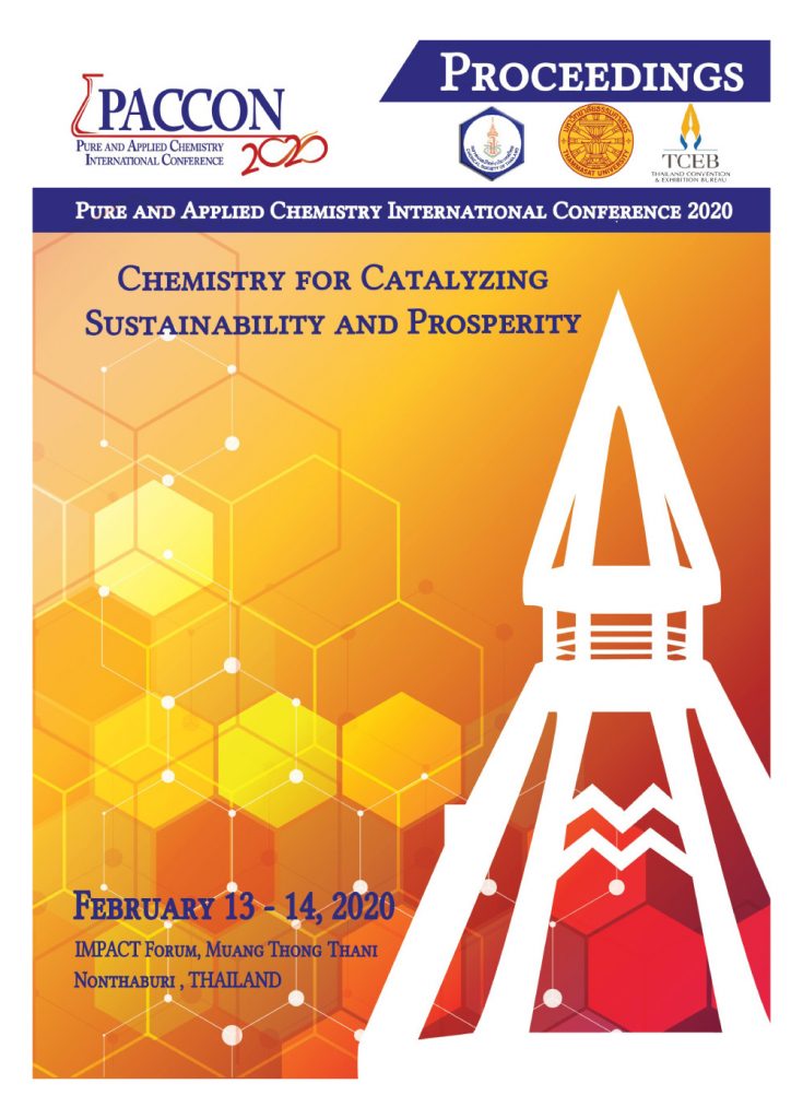 Pure and Applied Chemistry International Conference -konferenssijulkaisun kansikuva. Oranssilla pohjalla konferenssin ja julkaisun tiedot, ylhäällä julkaisijan ja yhteistyötahojen logoja.