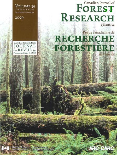 Lehden kansi. Kuvassa metsää, jossa kaatuneita puita. Lehden nimi Canadian journla of forest research ja osan numero kuvan päällä.