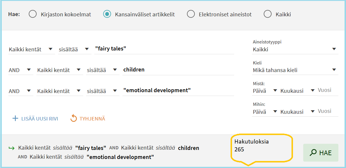 Artkkelihaku "fairy tales" AND children AND "emotional development"