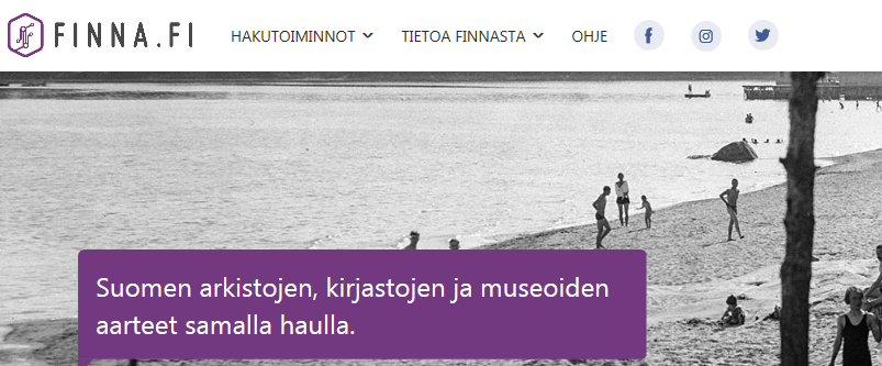 Finna.fi-palvelun etusivu.