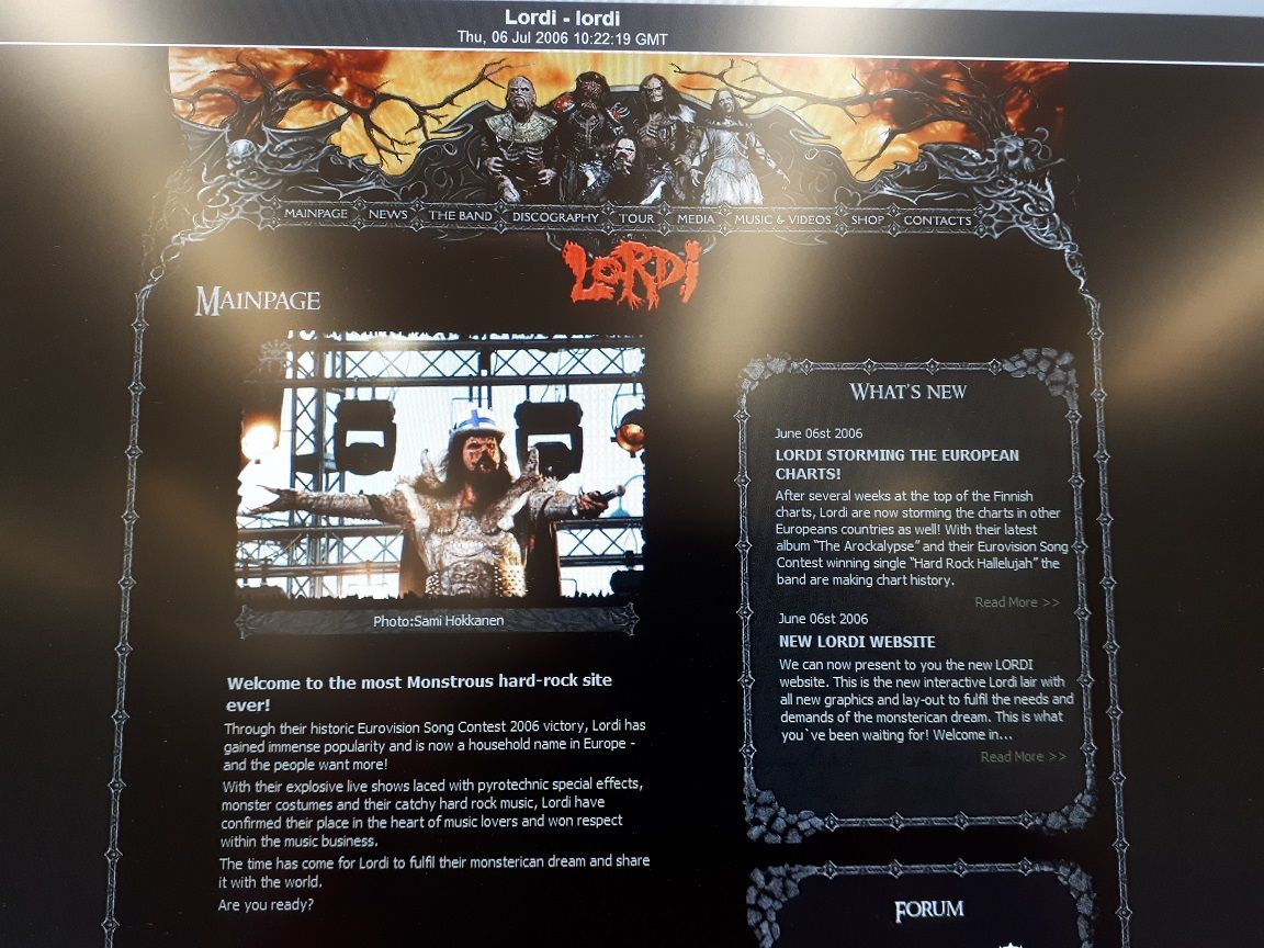 Lordin kotisivu heinäkuussa 2006 | Lordi's home page in July 2006