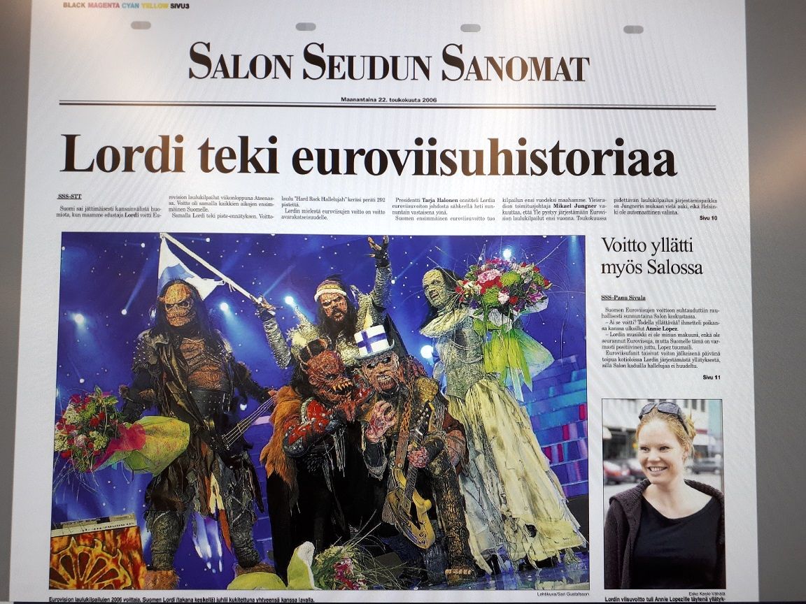 Salon Seudun Sanomien etusivulla Lordi-yhtye
