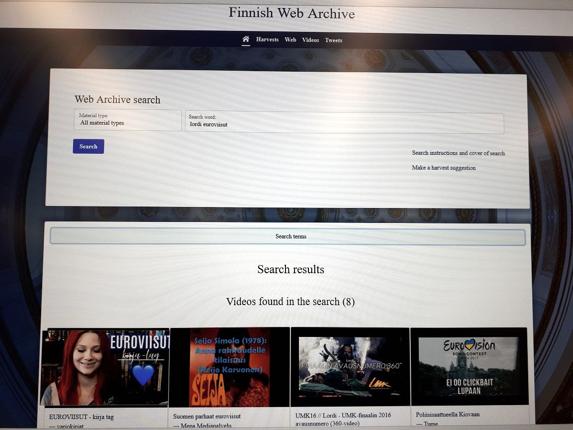 Search interface of the Finnish Web Archive