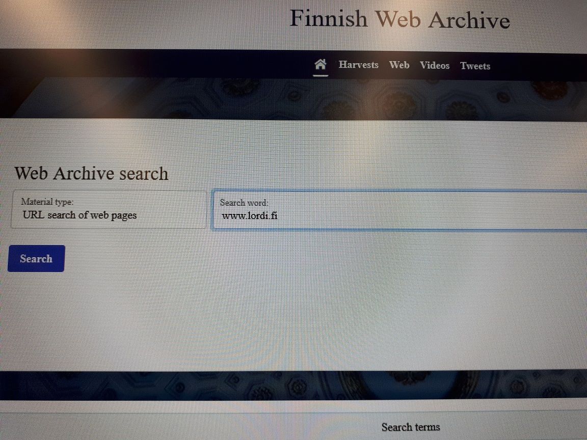 URL search of the Finnish Web Archive