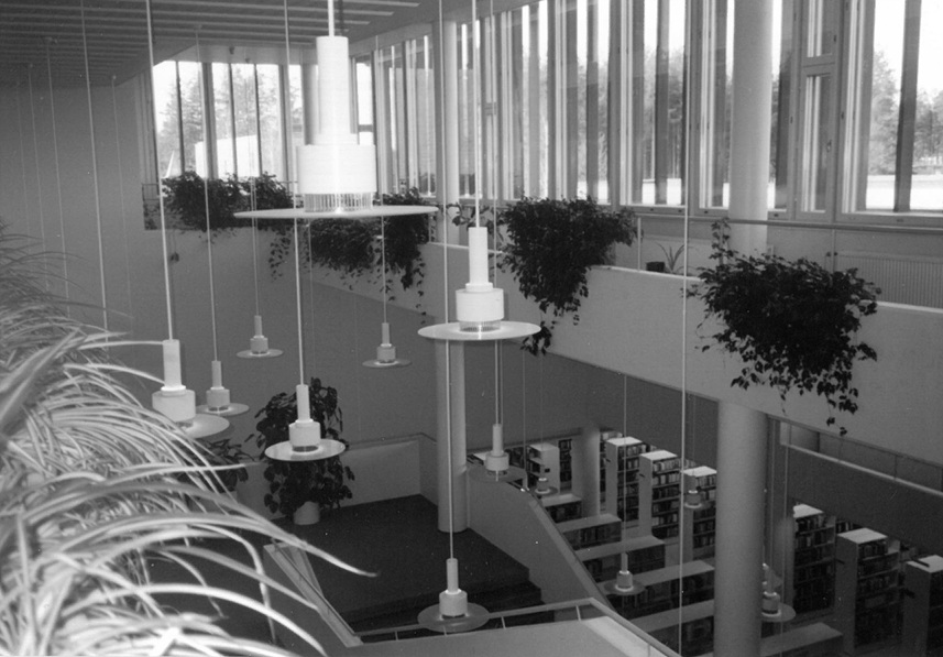 View from the library’s upper level toward the lower floors.