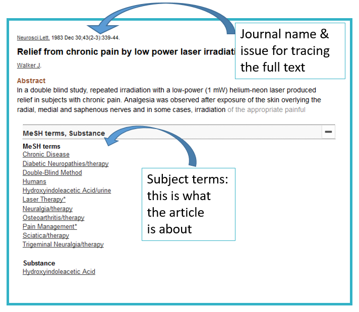 A record of the publication which shows title, abstract and subject terms fields.