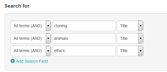 Screen capture. Search query cloning AND animals AND ethics.